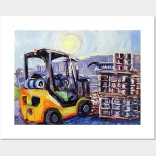 Forklift at a Brewery Moving Kegs Posters and Art